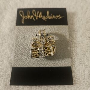 John Medeiros Authentic Vintage Pendant Gold Silver Rhinestones Gift Present Bow